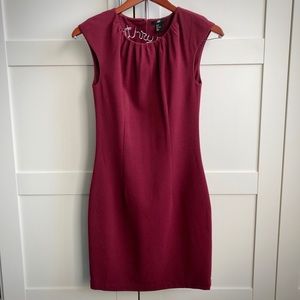 Burgundy Gathered Neckline Sheath Dress